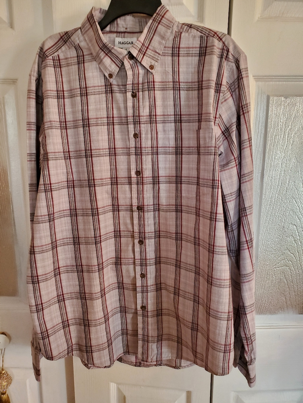 Mens Grey, Red,black Striped Shirt By HAGGAR S LT